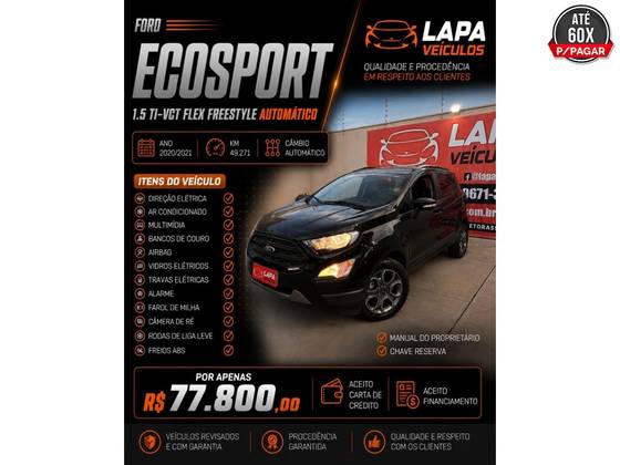 FORD ECOSPORT 1.5 TI-VCT FLEX FREESTYLE AUTOMÁTICO FORD ECOSPORT 1.5 TI-VCT FLEX FREESTYLE AUTOMÁTICO